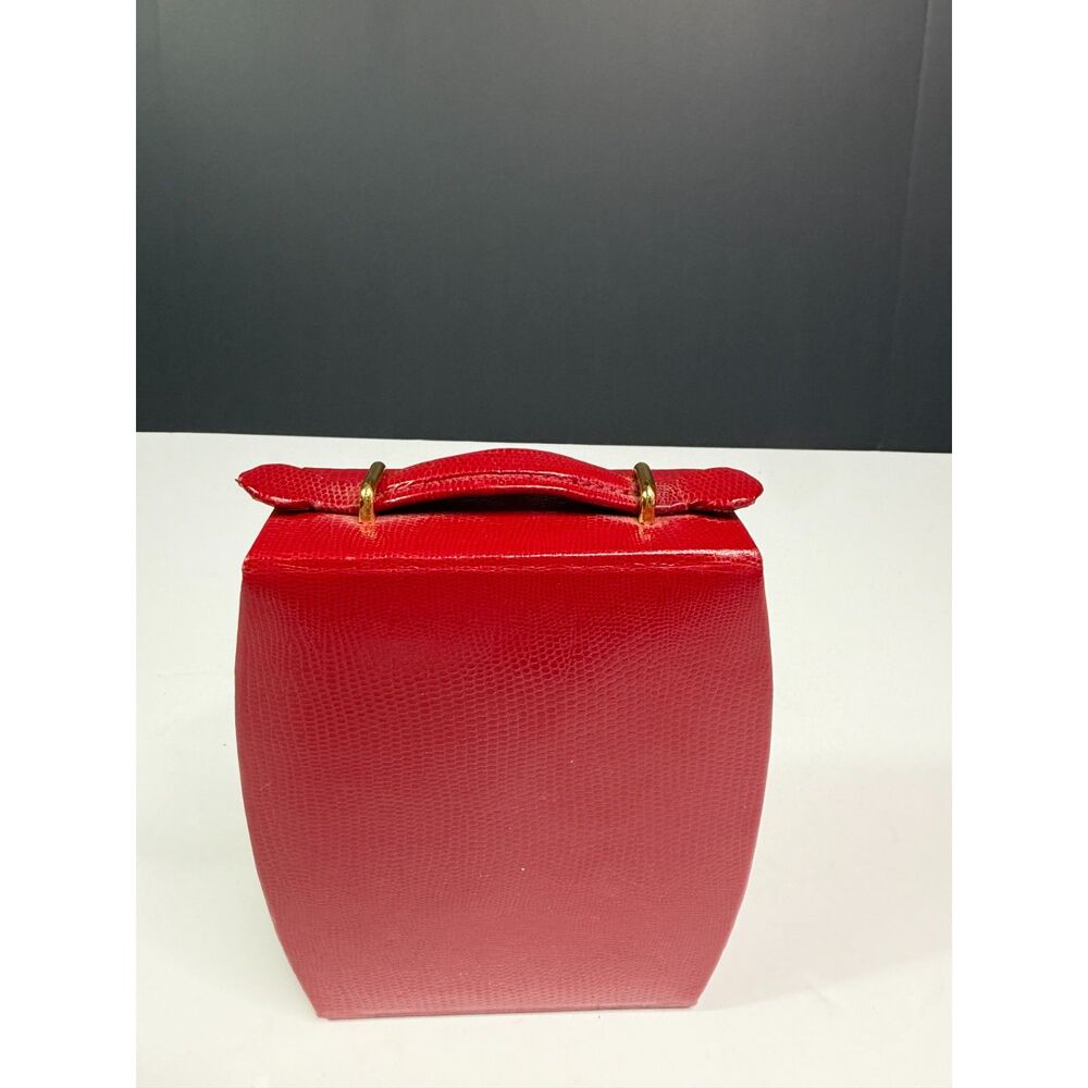 Vintage Red Lizard Embossed Jewelry Train Case Vanity Box Mirror Gold Tone EUC - Picture 8 of 13
